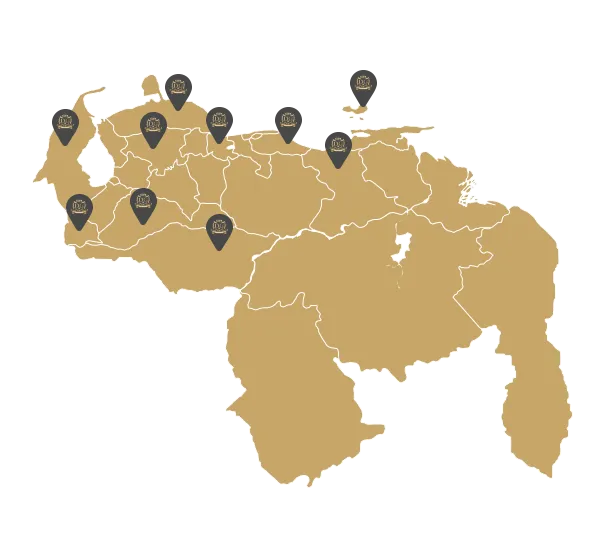 Mapa de Venezuela con puntos de la red de distribución de Glasgow
