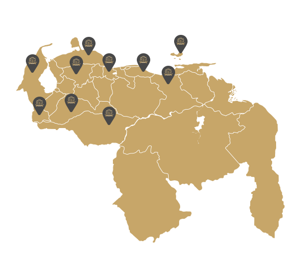 Mapa de Venezuela con puntos de la red de distribución de Glasgow